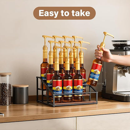 Coffee Syrup Organizer Rack, Liquor Bottle Display Shelf, 3 Tier 12 Syrup Bottles Holder Stand for Coffee Bar Kitchen Small Wine Rack for Family Storage for Syrup Wine Dressing