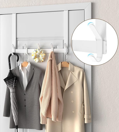KitchLife Over The Door Hooks Hanger with 15.75 inches Extended Arms, Fit for 1-3/8" Doors, J40U, Thickened Bathroom Towel Rack Organization, 1 Pack Double-Hook, Glossy White