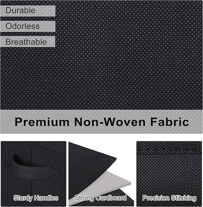 WUIKE Trapezoid Storage Bins with Handles, Fabric Closet Storage Baskets for Organizing Clothes, Purse, Sheets, Blankets, 11" L x 11" W x 8" H, 3-Pack, Black