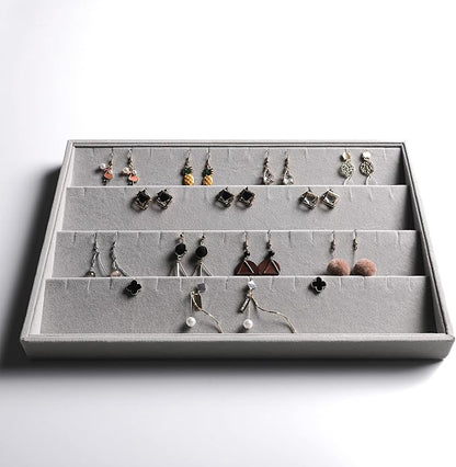 Frebeauty Stackable Velvet Jewelry Organizer Trays for Drawers Inserts Jewelry Storage Tray Display Case Earrings Bracelets Necklace Rings Accessories Trays for Women(Set of 4)(Grey).