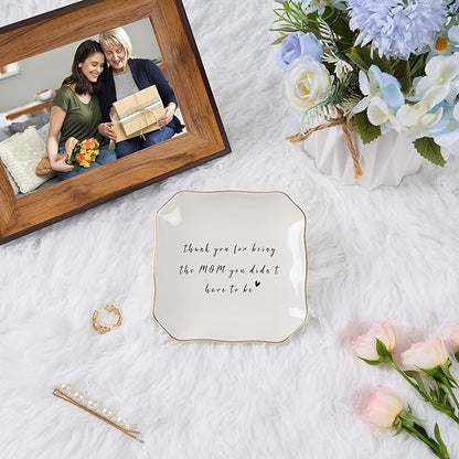 Jelershy Bonus Mom Stepmom Gifts Ring Dish Trinket Jewelry Tray, Birthday Christmas Valentines Mother's Day Gift - Thank You for Being the Mom You Didn't Have to Be