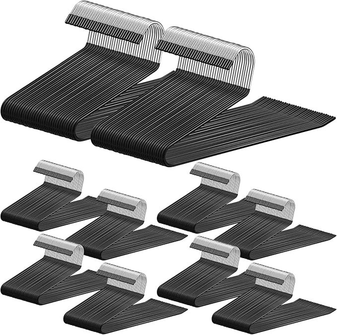 Treela 100 Pack Open Ended Pants Hangers, Metal Non Slip Trouser Hangers, Anti Rust Chrome Rubber Coating Slack Jeans, Heavy Duty Space Saving for Trousers Slacks Skirts