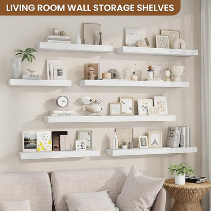 fuqing Floating Shelves for Wall, Wall Mounted Wood Floating Shelf with Invisible Brackets for Living Room, Bathroom, Bedroom, Kitchen Storage and Decor, 55 Inch Set of 2, White