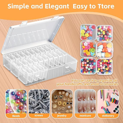 Bead Organizer Box, 31 Mini Clear Jewelry Organizers and Hinged Lid Bead Storage Containers, Ideal for DIY Jewelry Crafts, Screws and Small Parts Craft Storage