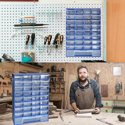 33 Drawer Plastic Small Parts Organizer, Storage Bin with Drawers for Hardware, Parts, Crafts, Beads, 11.8 x 16.1 x 5.2 Inches (Blue)