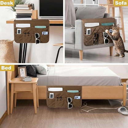 Gloserin Remote Control Holder for Recliner,Armchair Caddy,Non Slip Sofa Armrest Storage Organizer for Recliner Couch with 6 Pockets for TV Remote,Cell Phone,Magazine (Brown)