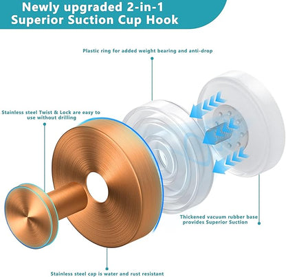 Epritliber Suction Cup Hooks for Shower,Wreath Hanger for Front Door,Removable No Drill Towel Loofah Hooks,Upgraded 15 lbs Strong Suction for Bathroom,Wall,Glass,Stainless Waterproof-Rose Gold 4 Pcs