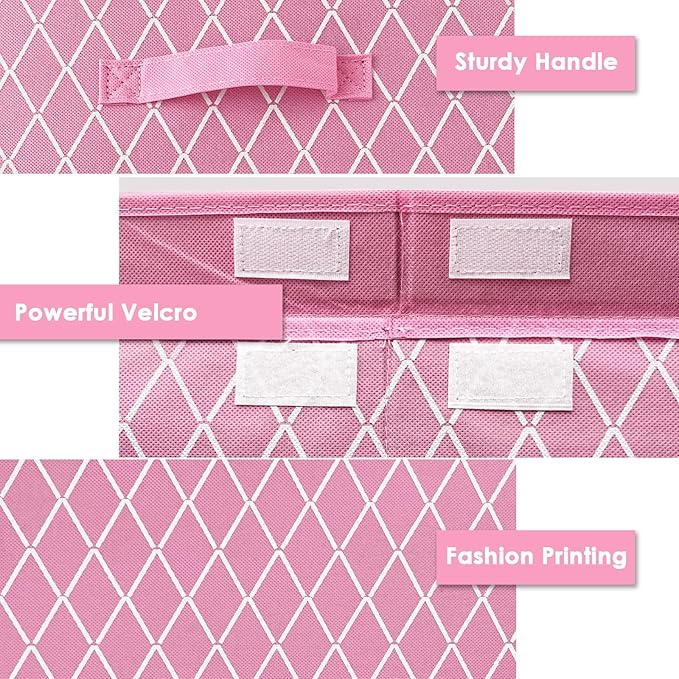 VERONLY Toy Box Chest Organizer Bins for Girls Boys, Kids Large Fabric Collapsible Storage Basket Container with Flip-Top Lid & Handles for Clothes,Blanket,Nursery,Playroom,Bedroom (Pink)