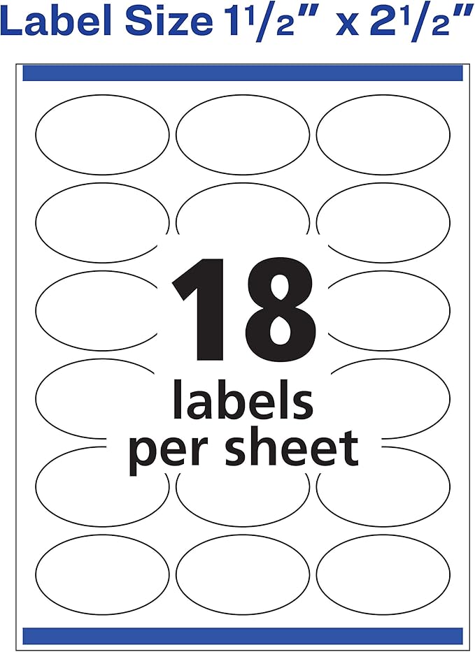 Avery Printable Blank Oval Labels, 1.5" x 2.5", Glossy White, 90 Customizable Labels (22814)