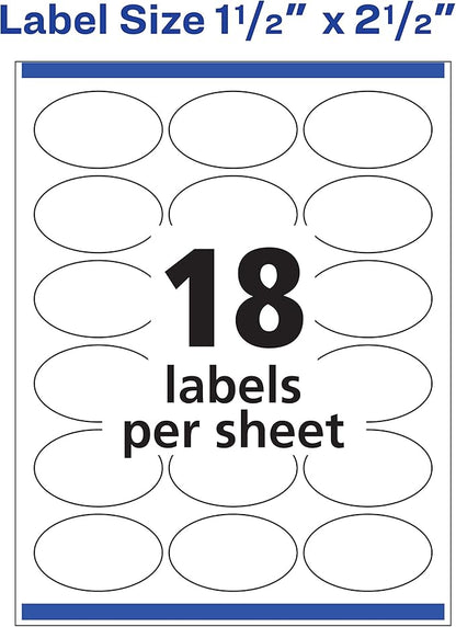 Avery Printable Blank Oval Labels, 1.5" x 2.5", Glossy White, 90 Customizable Labels (22814)