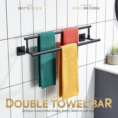KOKOSIRI Bathroom Towel Bars 24-Inch Double Towel Rails Matte Black Towel Holder for Kitchen Garage Wall Mount Stainless Steel B5009BK-L24