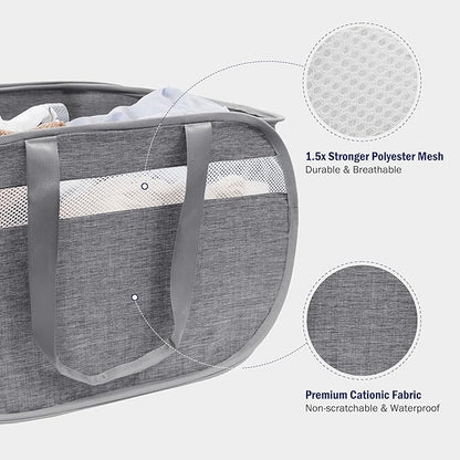 Collapsible Laundry Baskets, Foldable Tear Proof Pop Up Hamper with Reinforced Carry Handles, Durable Laundry Hamper for Home, Laundry, Bathroom, Dorm or Travel (Grey,2 Pack)