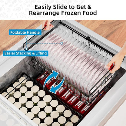 Deep freezer organizer bins-Fit 10 to 20 Cu.FT，4 Pcs stackable wire baskets for freezer，Vegetable Fruit Basket，kitchen countertop organizer，pantry organizers and storage，Expandable length 11.42-17.91"
