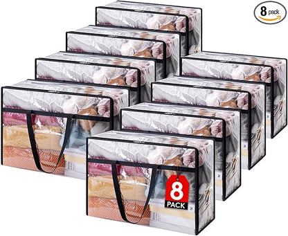 Lifewit 8 Pack Clear Clothes Storage Bags, 60L Plastic Blanket Storage Bag, Vinyl Foldable Moving Bags with Zipper, Closet Organizers and Storage Containers for Bedding, Duvet, Comforter