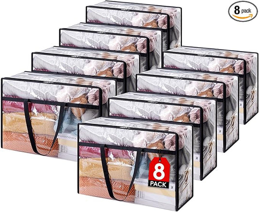 Lifewit 8 Pack Clear Clothes Storage Bags, 60L Plastic Blanket Storage Bag, Vinyl Foldable Moving Bags with Zipper, Closet Organizers and Storage Containers for Bedding, Duvet, Comforter