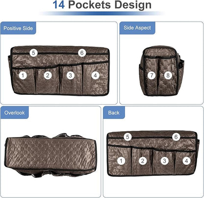 TV Remote Control Holder for Armchair, Arm Chair Caddy for Recliner 14 Pockets, Non-Slip Sofa Armrest Organizer Storage for Cell Phone TV Remote Control Magazines (Brown)
