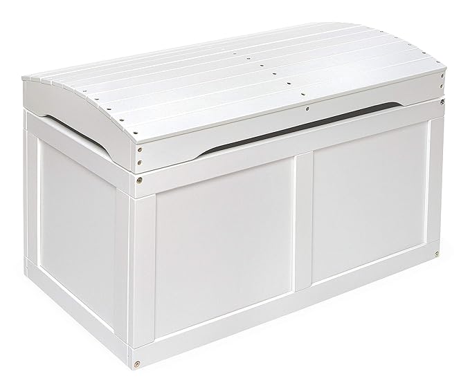 Badger Basket Hardwood Safety Hinge Barrel Top Toy Storage Chest, White (01335)