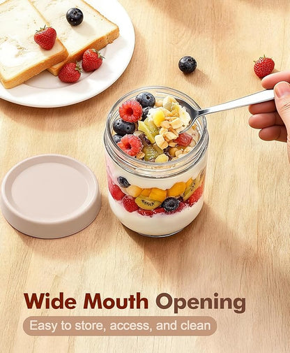 6 pack 16 oz Overnight Oats Containers with Lids and Spoons Glass Jars with Airtight Lids: Wide Mouth Mason Salad Jars, Leakproof and Reusable Glass Food Storage Container for Yogurt Snacks Spice