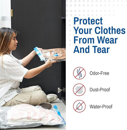 12 Pack Variety Vacuum Storage Bags for Comforters, Blankets & Clothes – Vacuum Sealed Compression Bags with Hand Pump – Space Saver Storage Bags for Bedding, Moving, Travel & Organization (6L & 6XL)