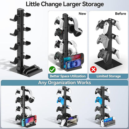 Gaming Headset & Controller Holder Stand for Gamer Gift, Gaming Headphone Desk Organizer Storage with Cable Hook for Xbox/ PS5/ PS4/ Controller, Nintendo Switch 1/ 2/ PS Portal Console/ Remote & Phone