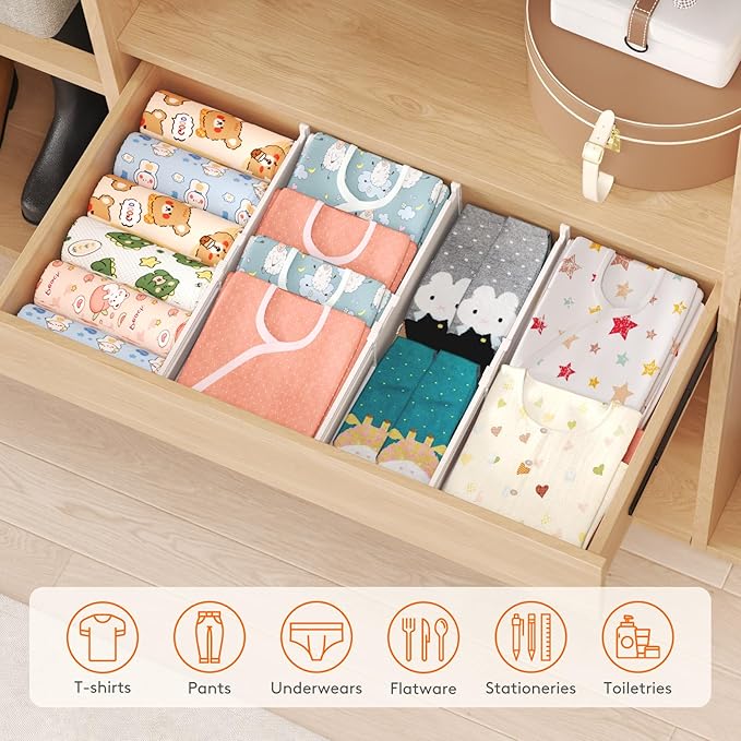Lifewit 4" High 5 Pack Drawer Dividers, 13.8-22.5" Drawer Divider for Clothes, Adjustable Dresser Drawer Organizers, Plastic Drawers Separators for Clothes, Bedroom, Bathroom, Kitchen, Office