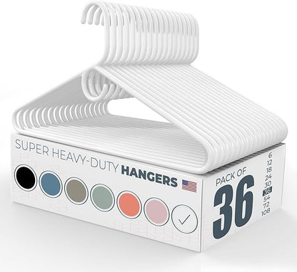 Neaties Super Heavy Duty Clothes Hangers 36 Pack – Made in The USA - 10lb Capacity, Thick Plastic Hangers for Pants, Coats, Jackets, Jeans and Adult Clothing – White