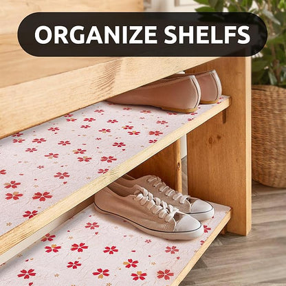 RAY STAR 12X120 Inch Shelf Liner for Kitchen Cabinets, Non-Adhesive Cabinet Liner Washable, PVC Drawer Liner for Dresser Non-Slip Bathroom (Red Floral)(5 Roll)
