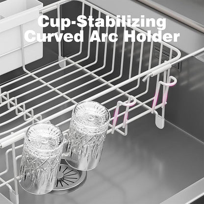 jouzevic Dish Drying Rack in Sink: Expandable, 3-Slot Utensil Holder, Anti-Slip Handle. Small Dish Rack: Ideal for Small Households. Kitchen Drying Rack: White