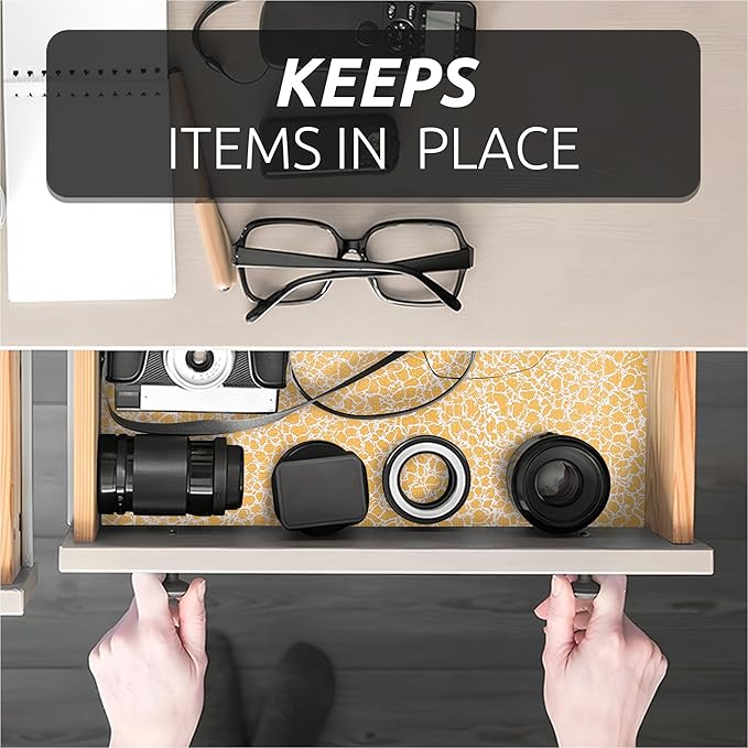 FIFTY FEET 12X120 Inch Shelf Liner with Scissor & Tape Measure for Kitchen Cabinets, PVC Drawer Liner for Dresser Non-Slip Bathroom, Non-Adhesive Cabinet Liner Washable (Orange Crack)