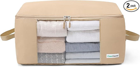 Clothing Storage Bags Clothes Organizer folding fabric bags for sweaters, clothing, garment, bedding, quilt, linens, large folding organizers with zip & window, mothproof underbed space saver bins