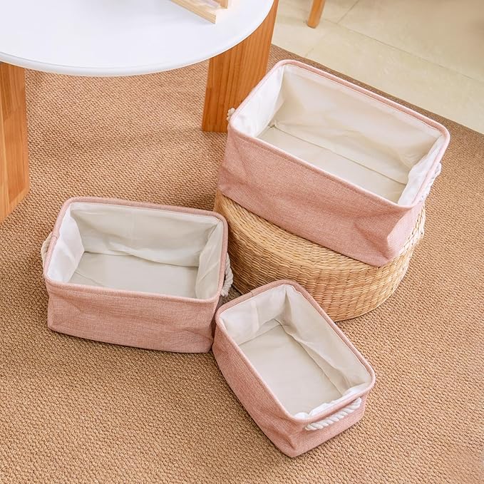 Storage Baskets for Shelves Closet Organizer Bins Clothes Storage Bins with Metal Frame Large Baskets for Organizing and Storage with Handles Collapsible Pink 3-Pack