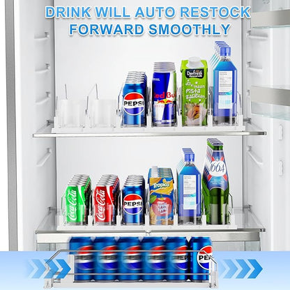 Dayacoco Drink Organizer For Fridge,Soda Drink Dispenser For Fridge,Fridge Can Drink Organizer,12oz 16oz 20oz-Soda Automatic Dispenser For Fridge And Adjustable Width-Holds Up To 30 Cans,6 Rows