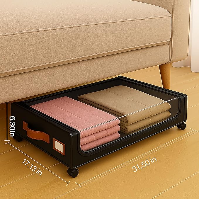 Under Bed Storage with Wheels – Foldable Rolling Organizer Bin with Lid & Label Slot, Clothes Storage Box for Blankets, Shoes, Sweaters, Underbed Storage Container for Bedroom & Closet (Gray*2pcs)