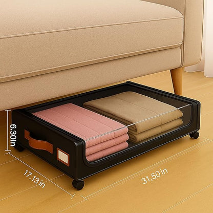 Under Bed Storage with Wheels – Foldable Rolling Organizer Bin with Lid & Label Slot, Clothes Storage Box for Blankets, Shoes, Sweaters, Underbed Storage Container for Bedroom & Closet (Gray*2pcs)