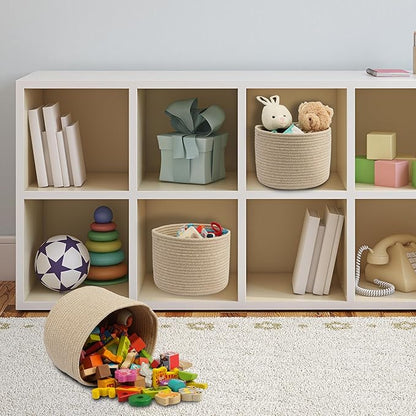 Woven Cotton Storage Baskets - 3-Pack Round Bins (10x10x7'') for Shelves, Closets & Bookcases | Durable Rope Organizers for Nursery, Baby, Toys, Easter & More (Oatmeal)