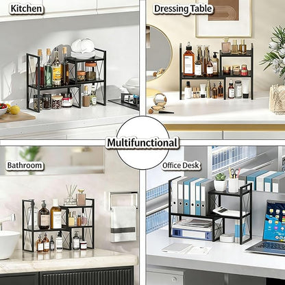 Desktop Shelf Organizer,Small Bookshelf for Office,Wood Desk Top Shelves, Office Organization and Storage (Black)