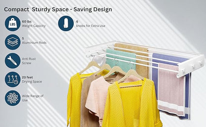 Wall Mounted Foldable, Space Saving Clothes Drying Rack with Knob, 60 lbs Capacity, for Laundry (31.5" Black)