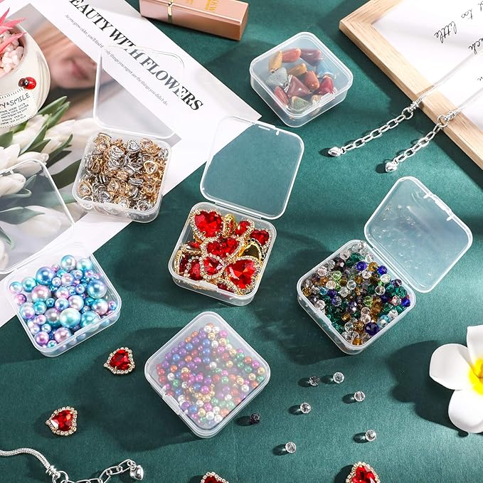 Jetec 30 Pieces Mini Plastic Clear Beads Storage Containers Box for Collecting Small Items, Beads, Jewelry, Business Cards, Game Pieces, Crafts (2.13 x 2.13 x 0.79 Inch)