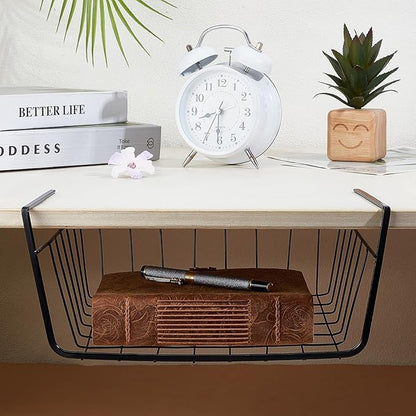 8 Pcs Under Shelf Wire Basket, Slide-in Baskets Organizer for Kitchen Pantry Desk Bookshelf, Cabinet Baskets Organizer 12.2x8.66x5.1Inch for Kitchen, Office, Pantry(Black and White)
