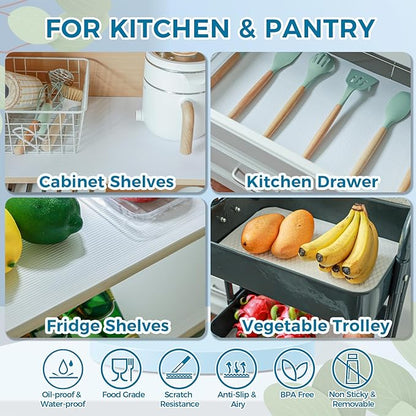 Hersvin Shelf Liners 20 in x 20 ft EVA Drawer Mats, Non-Adhesive Cupboard Protector, Kitchen Cabinet Lining Fridge Liner (White Stripe, 50.8x610cm)
