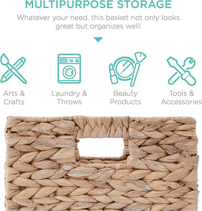 Best Choice Products 10.5x10.5in Pack of 5 Cube Storage Baskets, Water Hyacinth Multipurpose Collapsible Organizers, Handwoven Laundry Totes for Laundry, Living Room, Kids Room & Nursery - White