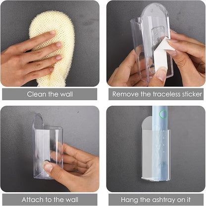 DODAMOUR 2 Pack Electric Toothbrush Holder Wall Mounted, Plastic Tooth Brush Holder with Charge Port, Self Adhesive Toothbrush Organizer for Bathroom (Clear)