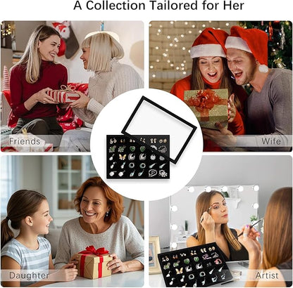 Wudygirl Jewelry Organizer Stackable Jewelry Tray Velvet Earring Holder Organizer 30 Grid Earring Storage with Lid Ring Holder Drawer Inserts Divider Storage for Women (Black)