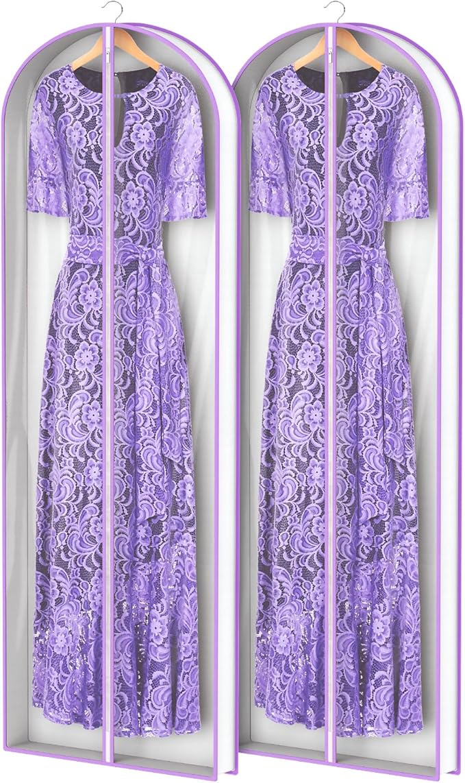 Zilink Breathable Dress Bags for Gowns 72" Clear Wedding Dress Garment Bag Dress Bags for Hanging Clothes with 4" Gussted for Long Evening Dresses, Fur Coat, Long garment Bags for Gowns, Set of 2