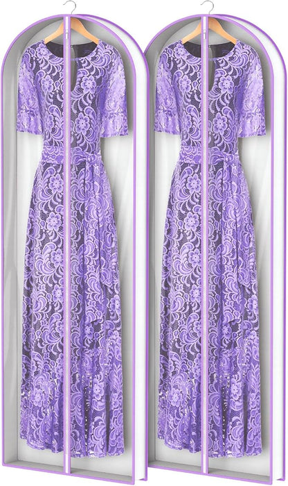 Zilink Breathable Dress Bags for Gowns 72" Clear Wedding Dress Garment Bag Dress Bags for Hanging Clothes with 4" Gussted for Long Evening Dresses, Fur Coat, Long garment Bags for Gowns, Set of 2