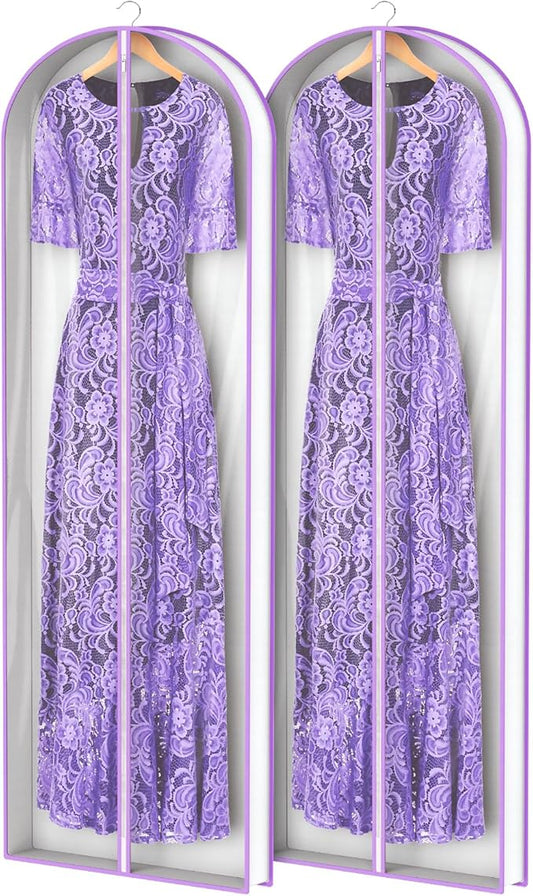 Zilink Breathable Dress Bags for Gowns 72" Clear Wedding Dress Garment Bag Dress Bags for Hanging Clothes with 4" Gussted for Long Evening Dresses, Fur Coat, Long garment Bags for Gowns, Set of 2