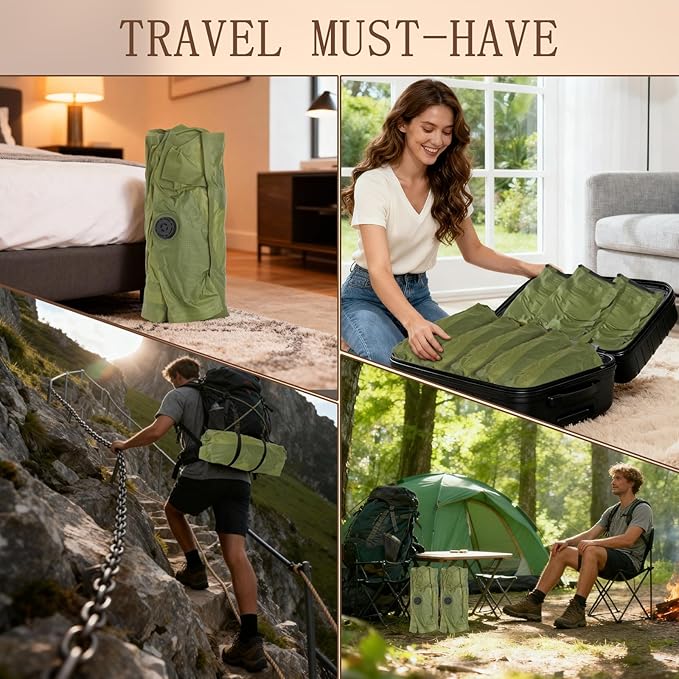 Reusable Fabric Vacuum Seal Bags for Clothing – Large Compression Travel Essentials with No Pump – Manual Exhaust, Tear-Resistant Oxford Cloth for Luggage, Closet & Organization (Military Green-2L)