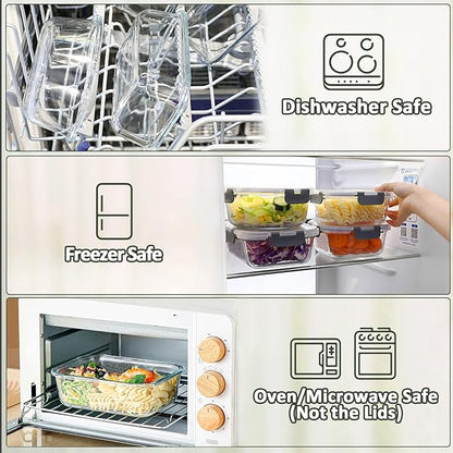 [8-Pack,30 oz]Glass Meal Prep Containers,Glass Food Storage Containers,Airtight lunch Containers with Lids, Microwave, Oven, Freezer and Dishwasher