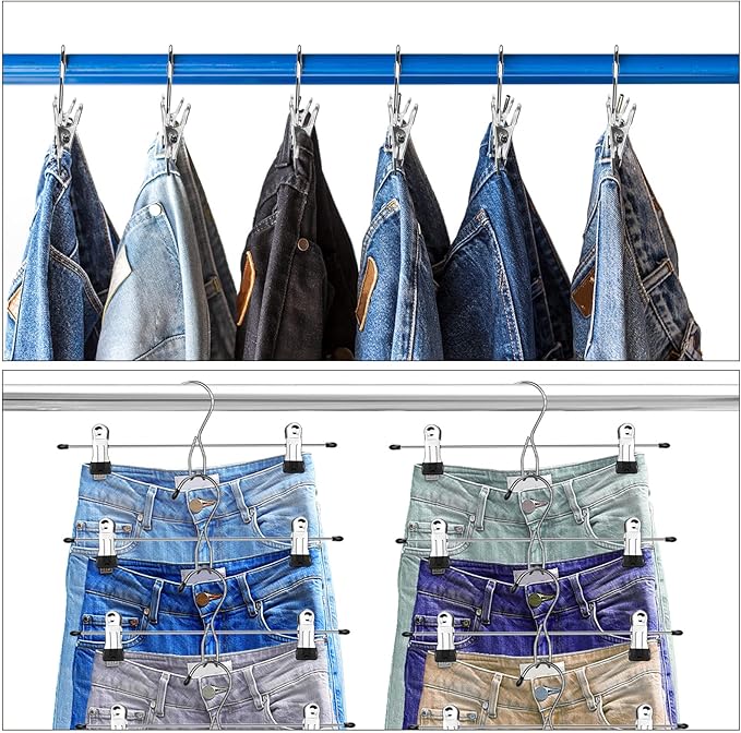 24 Pcs College Dorm Room Supplies Decor Skirt Pants Hangers with Clips Heavy Duty Clip Space Saving Stackable Add on Metal Organization and Storage for Jeans Towels Skirt Trousers Ties Socks