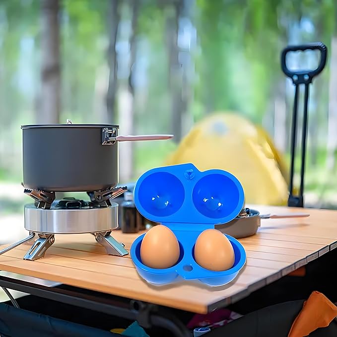 FILFEEL Portable Egg Storage, Eggs Holder Box Container Hiking Outdoor Camping Carrier For 2 Egg Case (Blue)